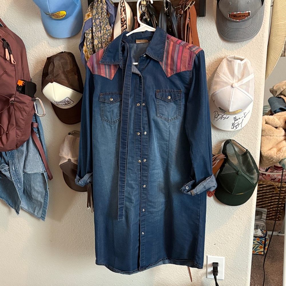 Wrangler Denim Shirt Dress with Red Accents